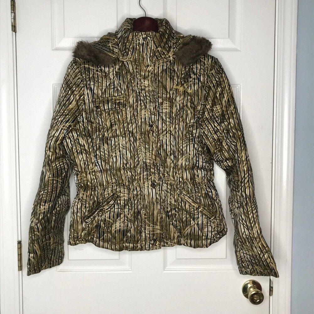 Baby Phat Puffer Jacket Fur VTG 90s Hooded Coat Black Y2K Large EXCELLENT